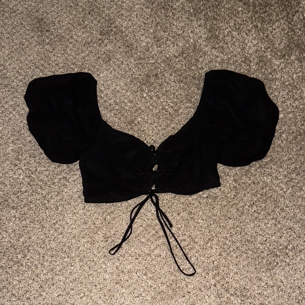 Wild Fable Black Puff Sleeve Tie Front Blouse